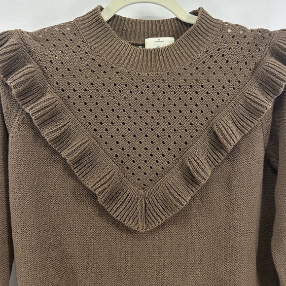 Aritzia Wilfred Chaume Brown Ruffle Yoke Mock Neck Sweater X-Small - Picture 4 of 7